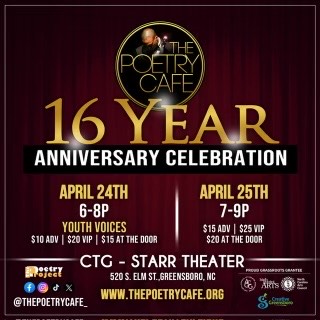 The Poetry Cafe 16 year Anniversary Celebration April 24th 6-8PM Youth Voices, time & ticket info on www.thepoetrycafe.org